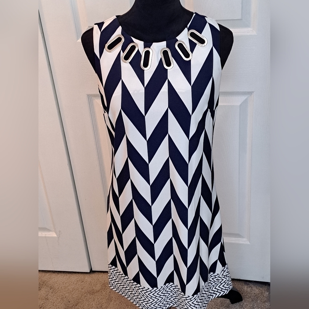 Haani Navy Blue & White Sleeveless Dress   Size S
